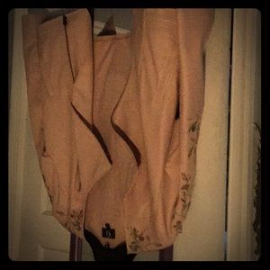 Faux leather moto jacket with embroidery